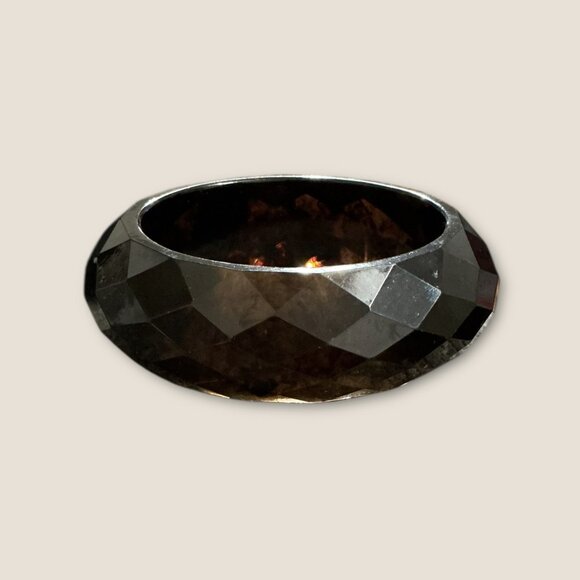 Vintage Estate Smoky Faceted Diamond Pattern Bangle Bracelet - Picture 4 of 5